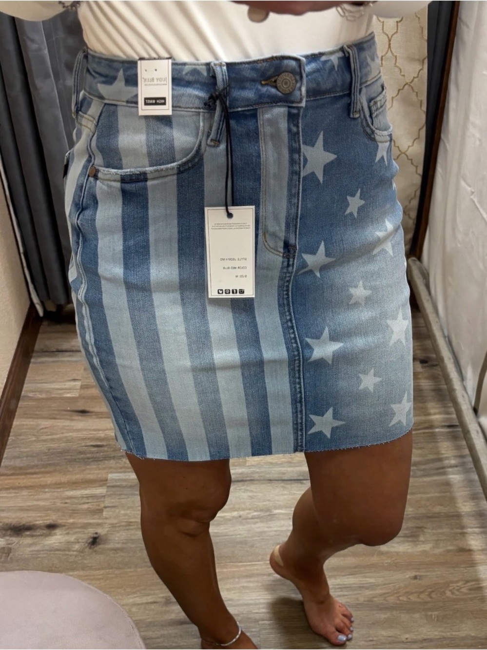Judy Blue Stars & Stripes Denim Pencil Skirt - Light Blue